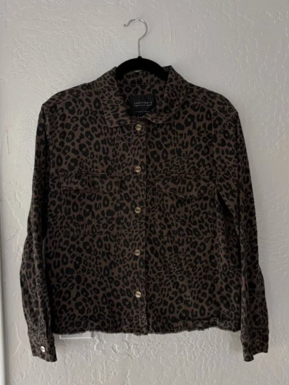 Anthropologie Sanctuary Leopard Button Down Denim Jacket Lightweight Size Small